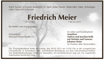 Traueranzeige von Friedrich Meier von Pegnitz-Zeitung